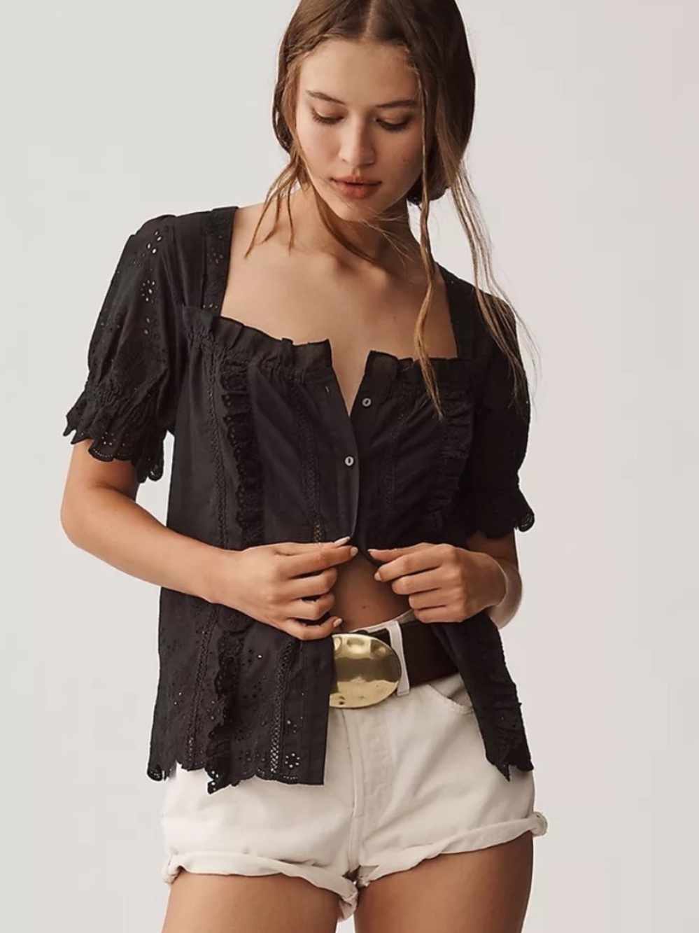 NWT Anthropologie Puff-Sleeve Eyelet Top